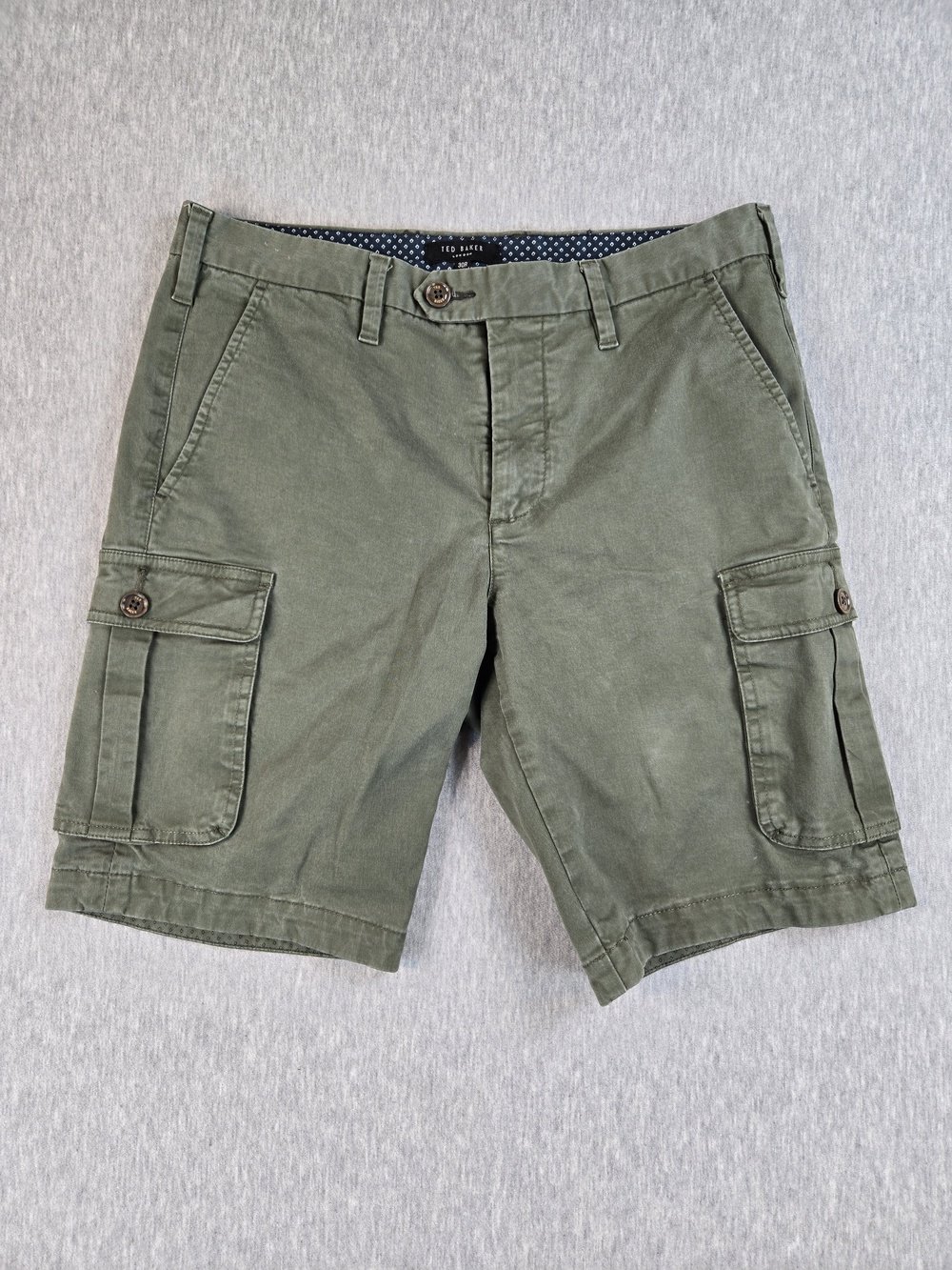 Ted Baker Shorts Mens 30 Green Cargo Pockets Casual Summer Outdoor Button Cotton